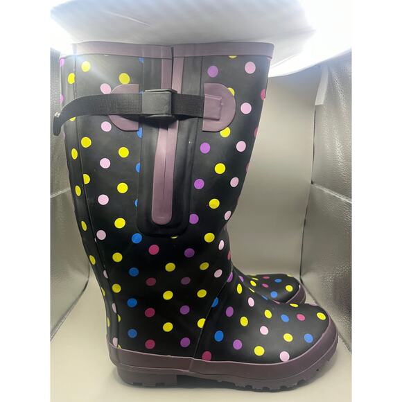 Jileon Extra Wide Calf Women's Spotty Rain Boots Wide in Foot and Ankle Size 7 - Picture 2 of 5